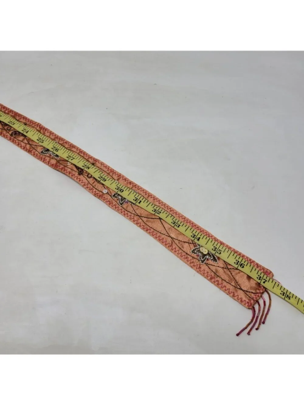 Vintage Y2K Beaded Satin Belt Boho Embellished Band Small Medium Large Pink